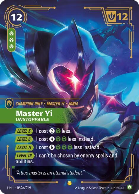 Master Yi - Unstoppable - 059a/219 - Showcase (Inglés Foil NM)