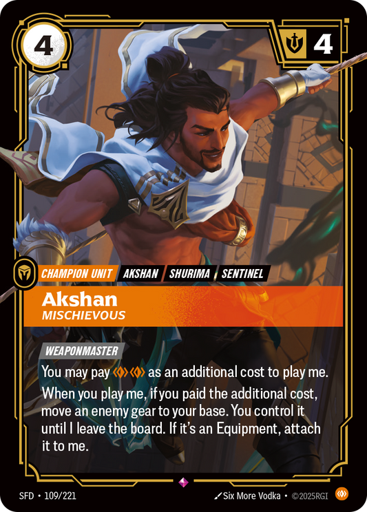 Akshan - Mischievous - 109/221 - Rare (Inglés Foil NM)