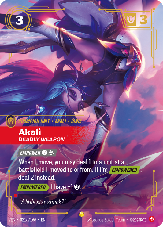 Akali, Deadly Weapon - 021a/166 - Epic (Inglés Foil NM)