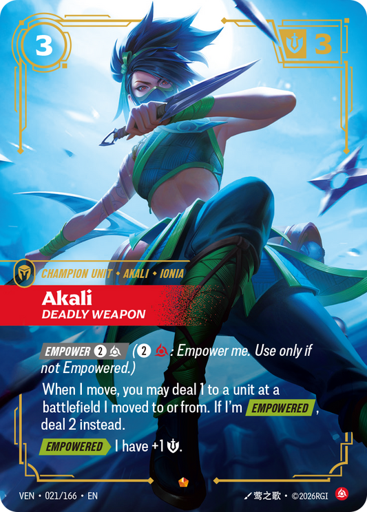 Akali, Deadly Weapon - 021/166 - Epic (Inglés Foil NM)