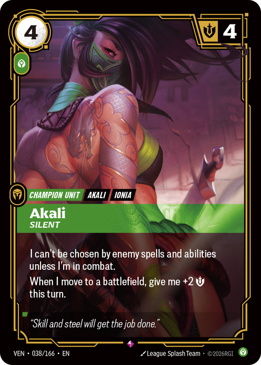 Akali, Silent - 038/166 - Rare (Inglés Foil NM)